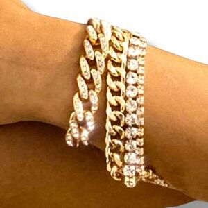 Gold Rhinestones Stackable Bracelets Sets - NEW